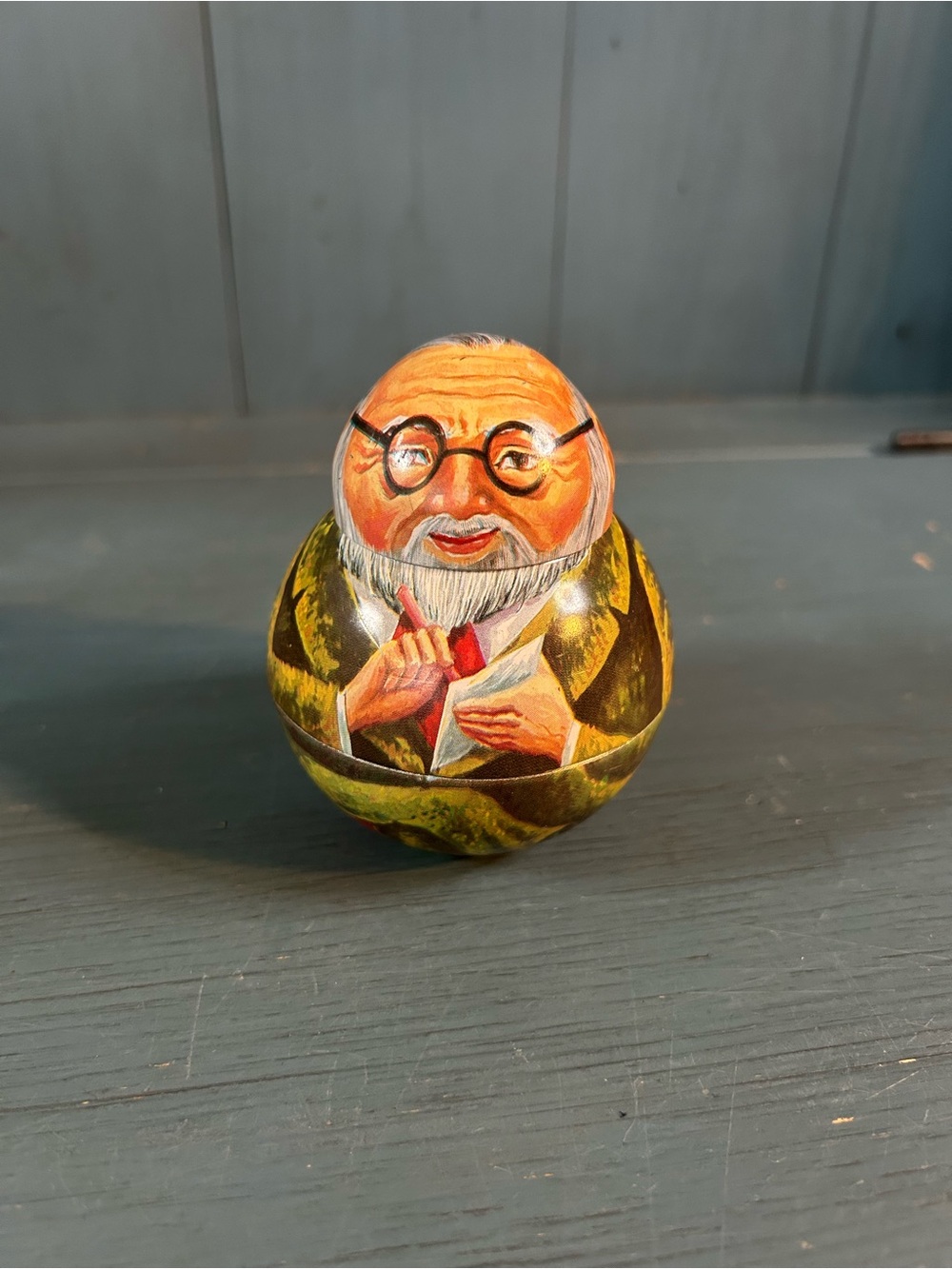 Hand-Painted Wooden Bobble Figurine - Elderly Scholar Design, Yellow/Orange